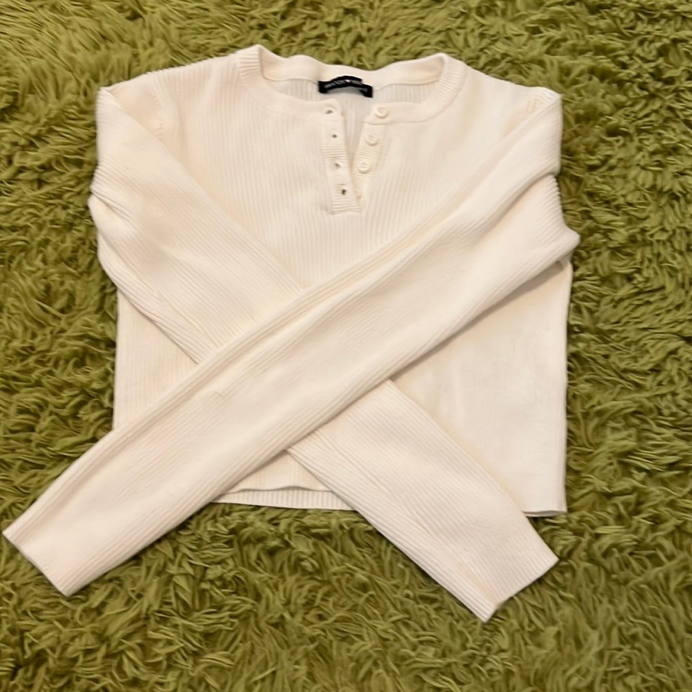 Brandy Melville White sweater 1/4 button